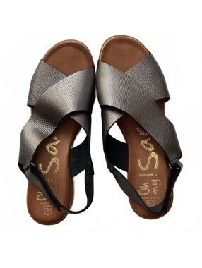 Oh! My Sandals Silver Leather Sling Back Wedge Sandals  Size 40, like new.
